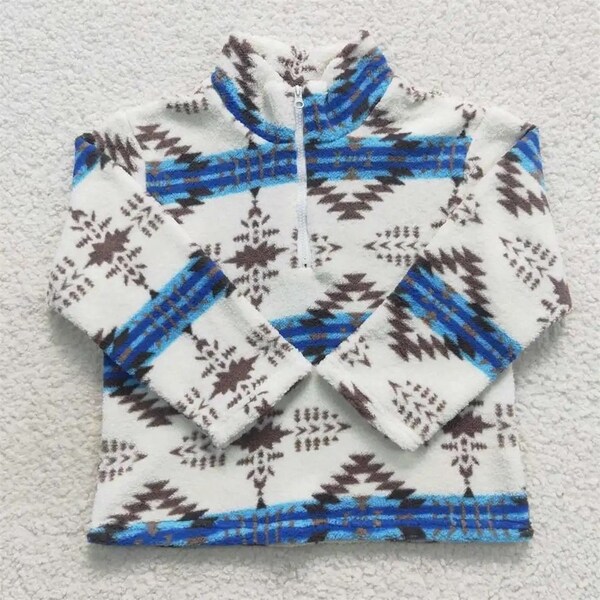 Aztec Kids Western Pullover | Sherpa Pullover | Kids Western Blue Pullover | Toddler Western Sherpa | Aztec Sherpa Pullover |