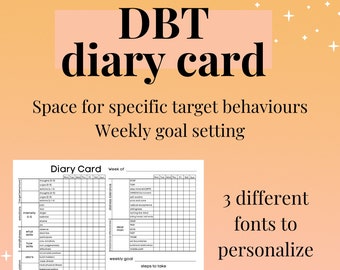 DBT Diary Card, Weekly Skills Homework, Goal Planning, Target Behaviors