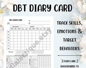 DBT Diary Card, Skills Tracking, Therapy Worksheet