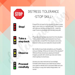 DBT STOP Skill - Distress Tolerance Handout for Dialectical Behaviour Therapy Patients - Visual Aid