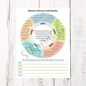 DBT Self-Soothe Therapy Worksheet - Distress Tolerance Skill Handout