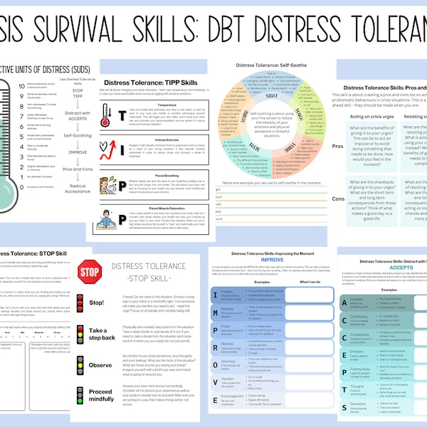DBT Crisis Survival Skills - Distress Tolerance Skills Bundle with 9 Handouts and Worksheets