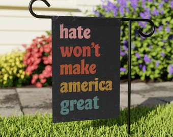 Hat kommer inte att göra Amerika stort Trädgårdsbanderoll, Politisk trädgårdsskylt, Anti-Trump, Demokratisk trädgårdsskylt, Oliktänkande trädgårdsskylt, Inte min president