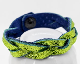 Dragonskin Green Shimmer Bracelet en cuir tressé gaufré