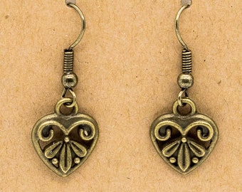 Brass Accented Heart Dangle Earrings