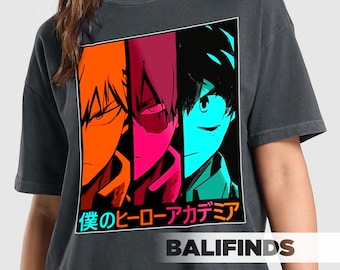 Boku no Hero - My Hero Academia - Deku, Bakugo, Todoroki, My Hero Academia Deku Bakugo Todoroki T-Shirt | Anime Hero Trio RZ