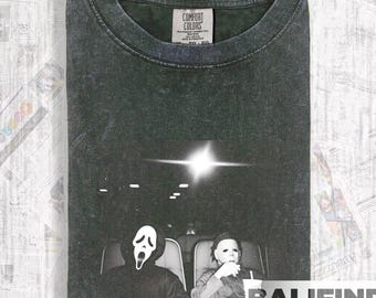 Camiseta de cinema com estampa de Scream e Michael Myers, camiseta retrô de terror slasher, camiseta Comfort Colors para o Halloween, camiseta gráfica para a temporada assustadora RZ