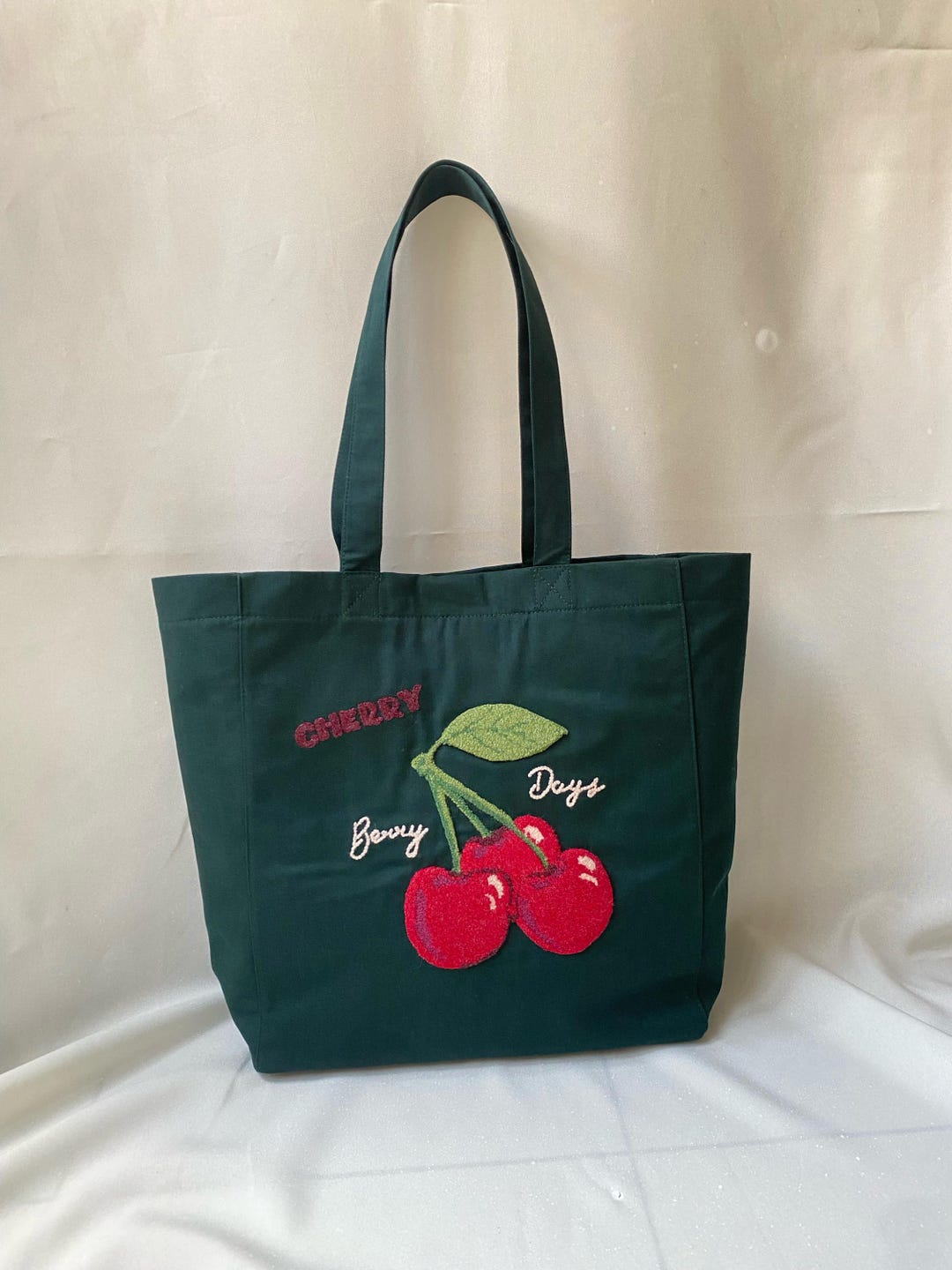 Hand Embroidered Cherry Tote Bag: Organic Cotton Lined - Etsy