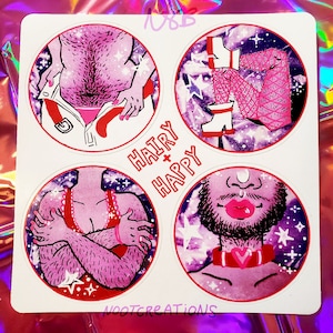 HAIRY + HAPPY :) /body positive Self Love Sticker Sheet