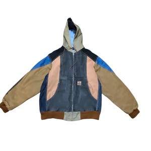 Vintage Carhartt Patchwork Colorblock Hooded Jacket Size L - Quilted Lined Canvas Workwear Work Jacket
