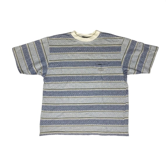 Billabong, Vintage 90s Billabong Striped Pocket T-Shirt XL | Blue Grey Jacquard Knit Boho Surf Tee | Retro 1990s Skate Streetwear | Only A Surfer Knows