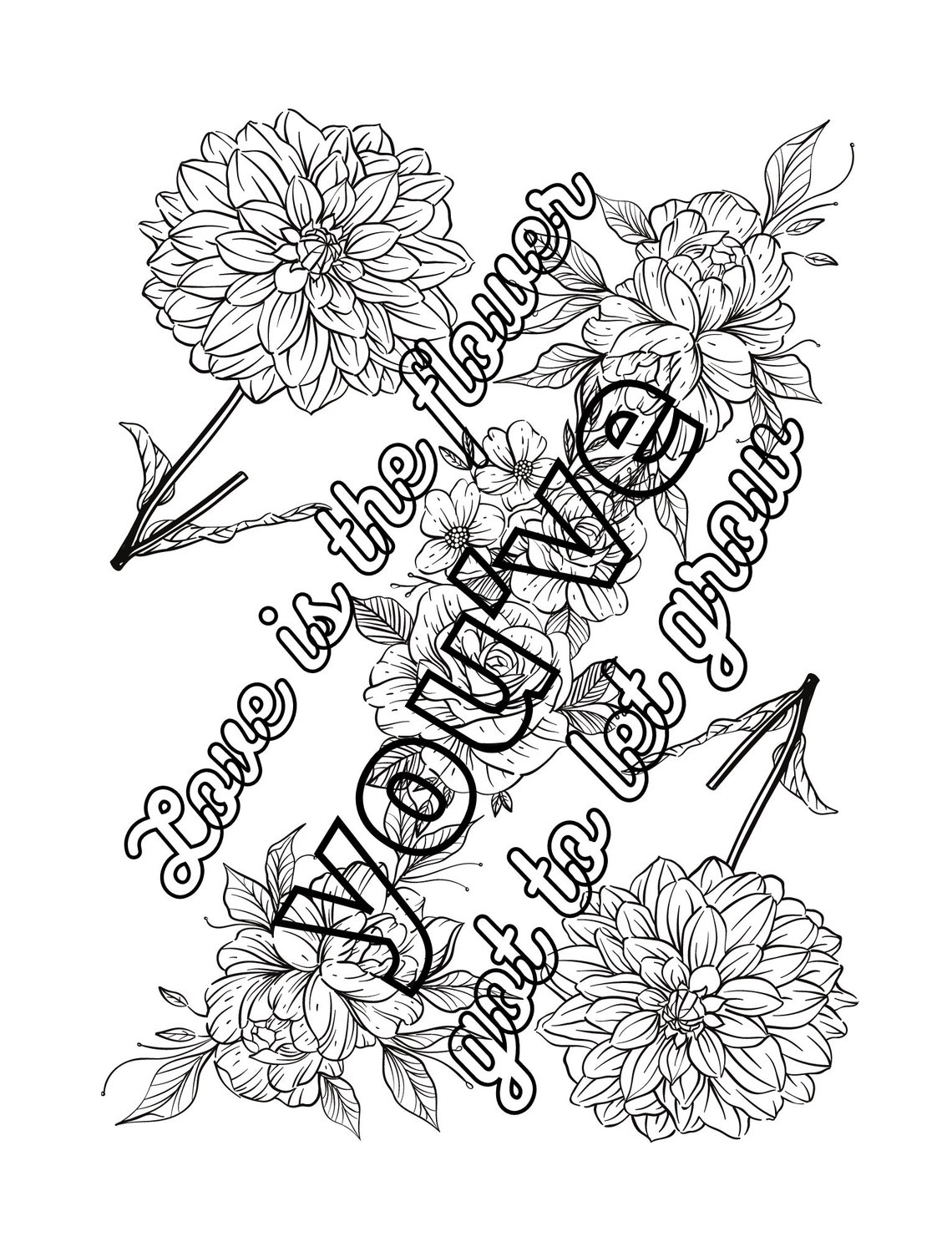 Flower Quotes Coloring Pages  10 Adult Flower Quotes Coloring  Etsy