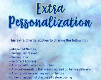 Extra Personalization or changes to your Order