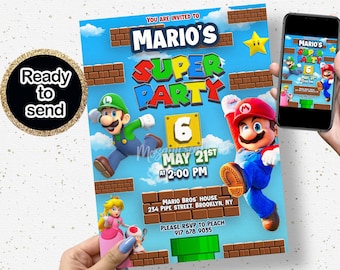 Super Mario Birthday Invitation, Gaming Party Invite (Digital)
