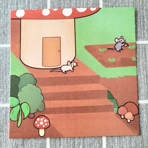 Des rats dans la champignonnière ! d'art | Mini-impression | carte de correspondance | Pour les amateurs de rats | Cadeau meilleur ami | Message cadeau manuscrit personnalisable