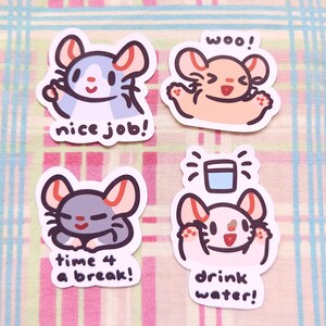 Motivierende Ratten Aufkleber 4er Set | Für Rattenliebhaber | Mehrfachpackung | Positive Abziehbilder | Aufmunterung Geschenk