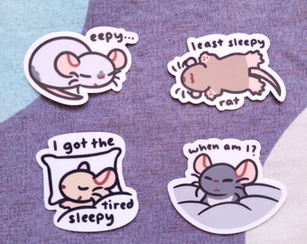 Eepy Sleepy Rat Stickers | Laminated | For Rat Lovers | Cute Mice | Small Rodents