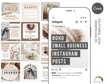 BOHO INSTAGRAM TEMPLATE, Instagram Feed Template, Instagram Content, Canva Template, Instagram Content, Small Business Template