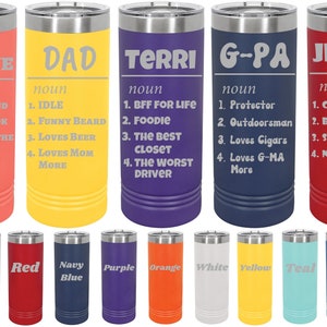 Personalized Name Definition, 22oz Skinny Tumblers, Laser Engraved Gifts for Best Friends, Mom, Dad, Birthday Christmas Mothers Fathers Day