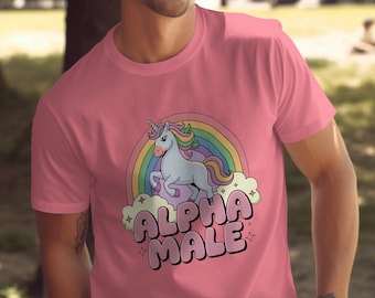 Funny Unicorn Graphic Tee: Retro Rainbow Alpha Male T-Shirt