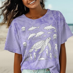 Aquatic Life Sea Animals 90s Vintage Style Tshirt, Retro Comfort Colors® Y2k Ocean Shirt, Sealife, Whale, Orca, Turtle, Dolphin Shirt