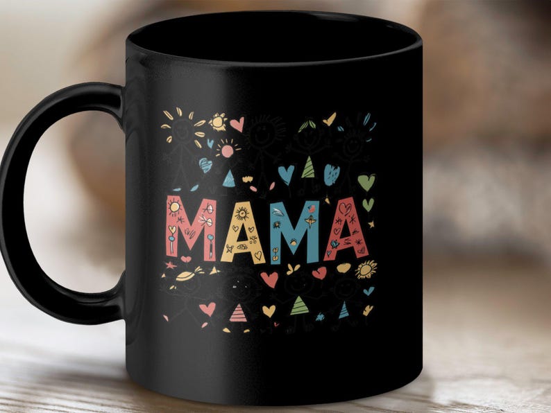 Mama Mug, Gift for Mom, Colorful Cartoon Design, 11oz/15oz White or