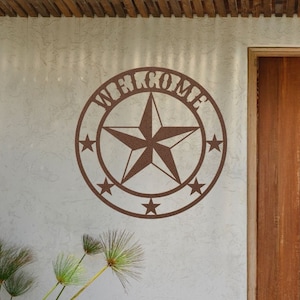 Welcome to Our Home Metal Sign, Steel Guage Star Metal Wall Art Sign, Western Decor for Patio, Home, Fences to Welcome Guests, Vintage Signs