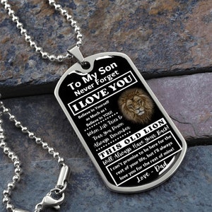 To My Son From This Old Lion, Dog Tag Necklace, Gift for Sons, Remembrance from DAD