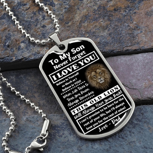 To My Son From This Old Lion, Dog Tag Necklace, Gift for Sons, Remembrance from DAD