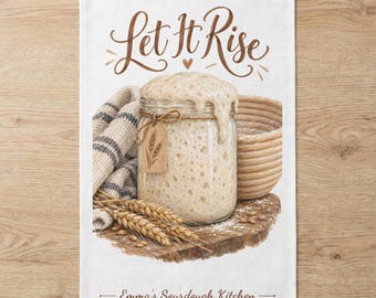 Personalized Tea Towel, Let It Rise Sourdough Kitchen Towel Gift