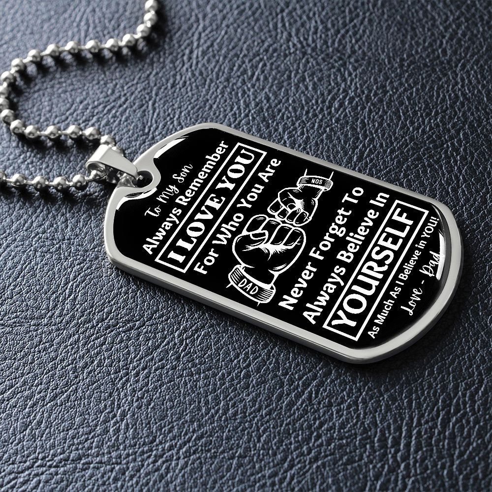 Collana Con Targhetta Per Figlio Da Papà O Mamma – Frase "Never Forget How Much I Love You" In Acciaio Inox 316L - 2