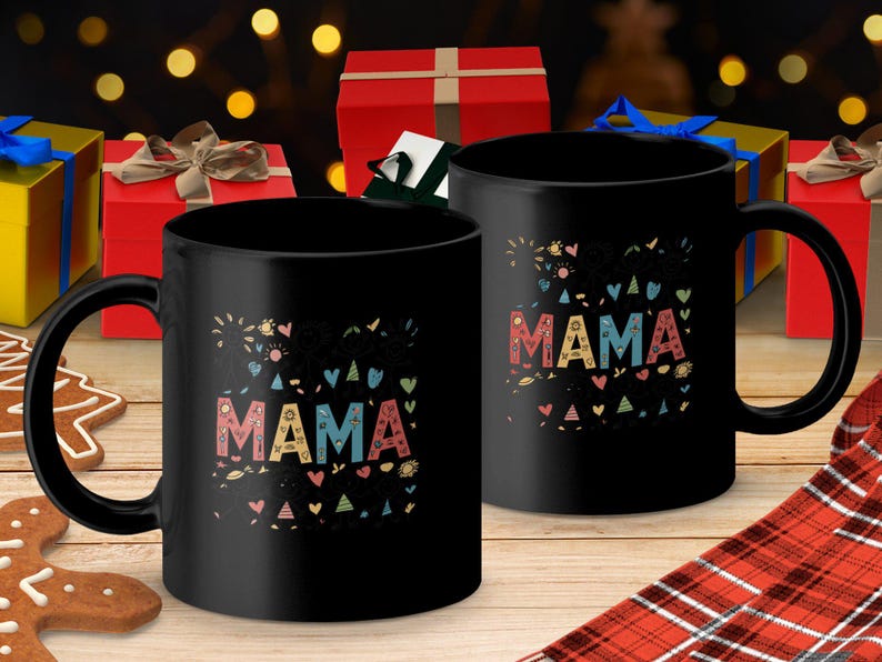 Mama Mug, Gift for Mom, Colorful Cartoon Design, 11oz/15oz White or