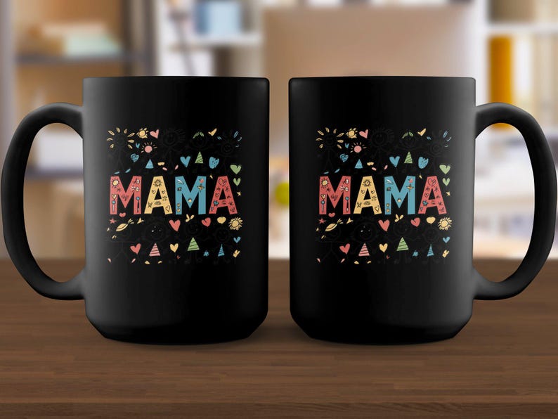 Mama Mug, Gift for Mom, Colorful Cartoon Design, 11oz/15oz White or