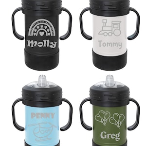 Customized Laser Engraved Sippy Cups, Personalized - Design Your Image/Words, Insulated 10 oz. Stainless Steel, Kids Travel Sippy Cups