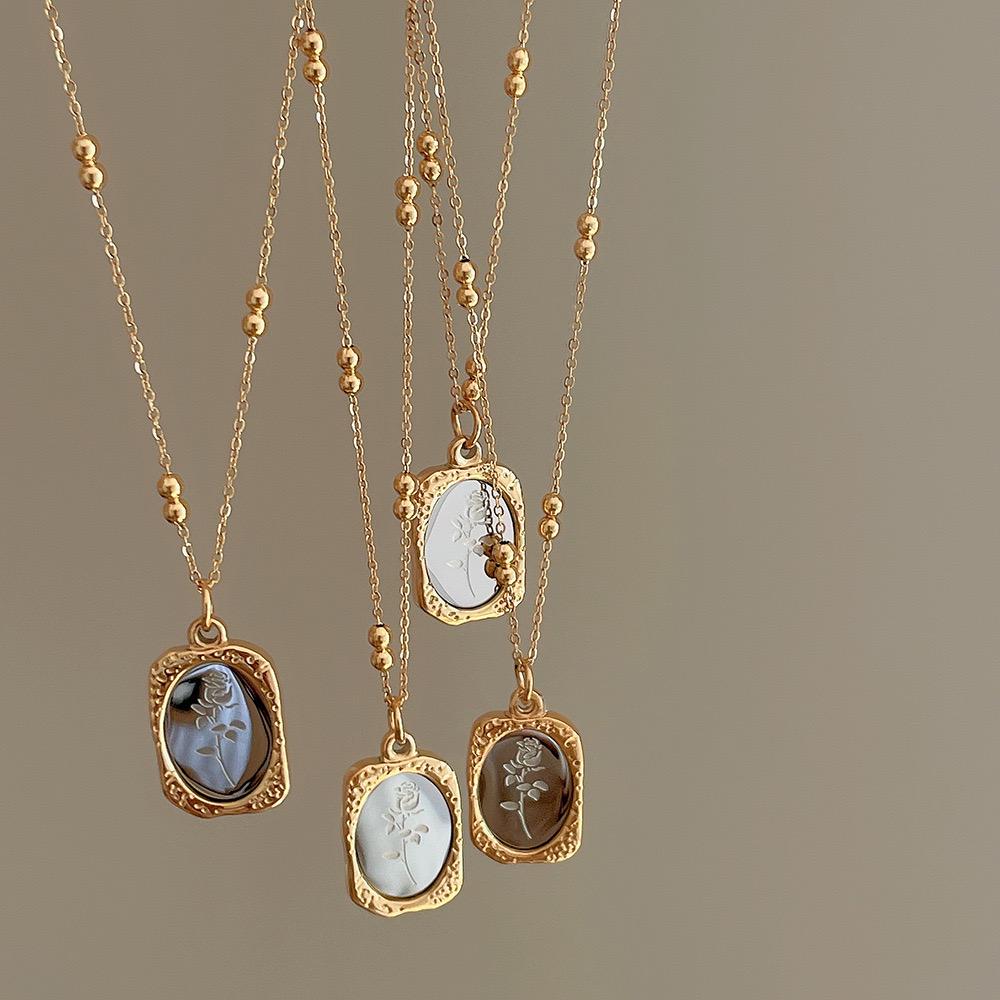 Dainty Gold Necklace with Rose Mirror Charm