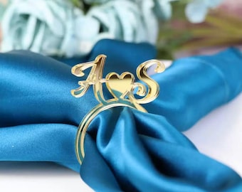 Custom heart with Initials Napkin Ring,Personalized Wedding napkin rings table decora,mirror gold Cut Napkin Ring with Initials.
