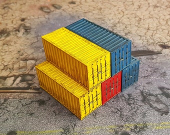 Contenedores de envío impresos en 3D (juego de 5) - Terreno de juego de guerra de 15/20 mm