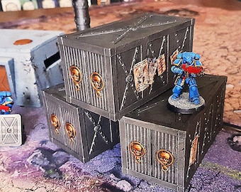 Contenedores de carga estilo Dark Industry - Escala 32 mm - Impresos en 3D - Juego de 3 sin pintar