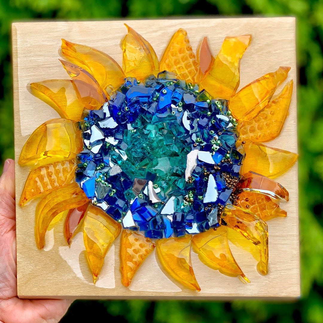 Mary Sunflower Resin Wall Art Glass Art Resin Art Recycled Etsy