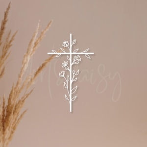 Floral Cross Decal, Floral Cross Sticker, Waterproof/Weatherproof, Gifts For Her, Cross Stickers, Cross Decal, Christian Decal