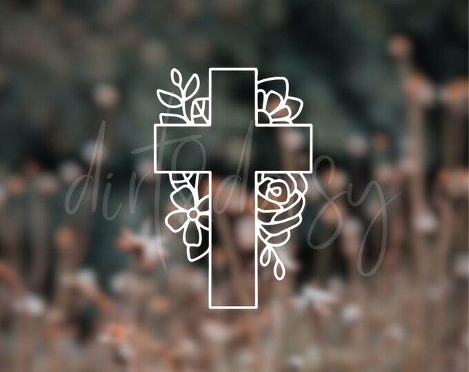Floral Cross Decal, Cute Cross Decal, Cross Car Decal, Decals for Cups ...