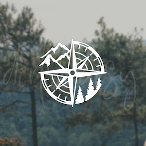 Mountain Compass Decal, Mountain Decal, Compass Stickers, Outdoorsy Decals, Car Decal, Adventure Decal, Mountain Gifts, Outdoor Decal