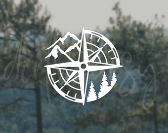 Mountain Compass Decal, Mountain Decal, Compass Stickers, Outdoorsy Decals, Car Decal, Adventure Decal, Mountain Gifts, Outdoor Decal