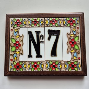 Hand-painted Spanish Ceramic Number and Letter Tiles - Cherry 10 x 3.3 cm | Optional Filigree Frames