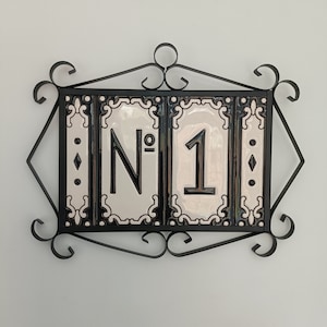 Jacho Black Hand-Painted Number Tiles & Metal Filigree Frames: 11 x 5.5cm