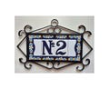 Hand-Painted Spanish Ceramic Number Tile: Blue Floral Decor (7.5 x 3.5 cm) - Optional Frame