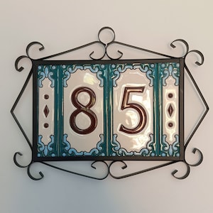 Jacho M-13 Hand-Painted Number Tiles, A, B, C and Metal Filigree Frames: 11 x 5.5 cm
