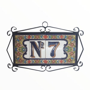 Azulejos de endereço com letras e números florais pintados à mão em estilo espanhol 11 x 5,5 cm - Molduras opcionais