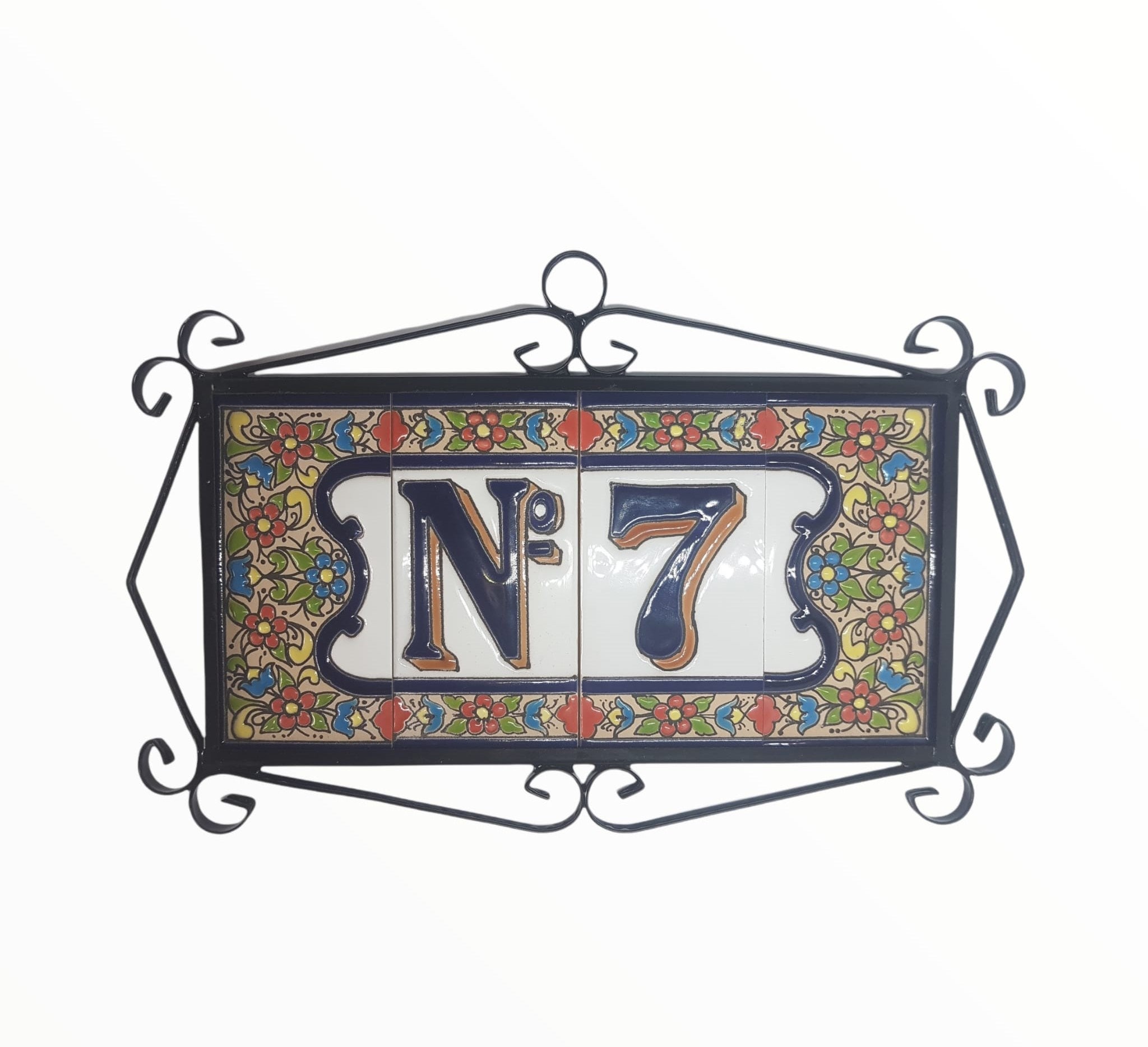 Hand-Painted Floral Address Tile: Spanish Ceramic Number or Letter Tiles