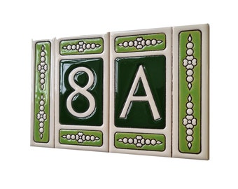 Hand-Painted Atalaya Green Ceramic Number Tile with Optional Metal Frame